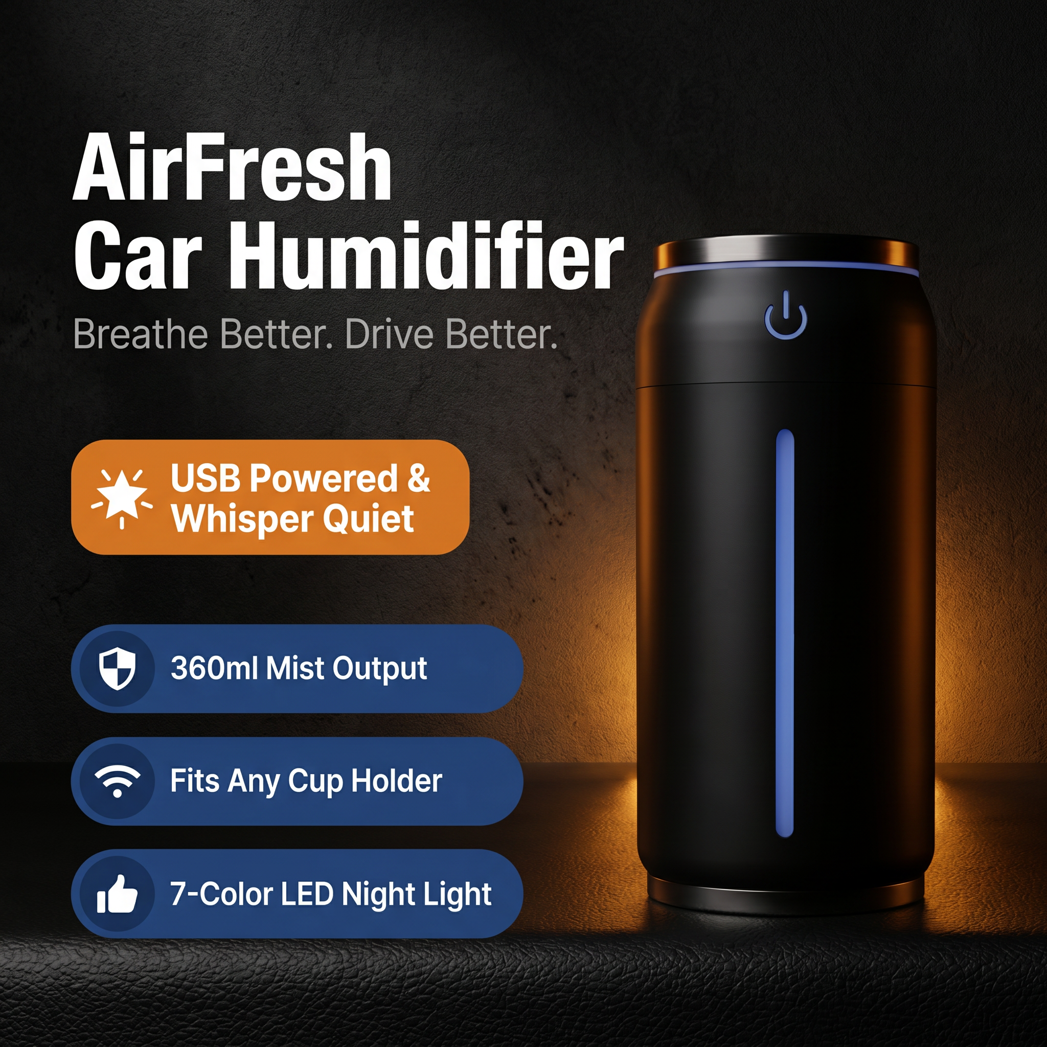 AirFresh 220ml Car Humidifier & Aroma Diffuser – USB Powered