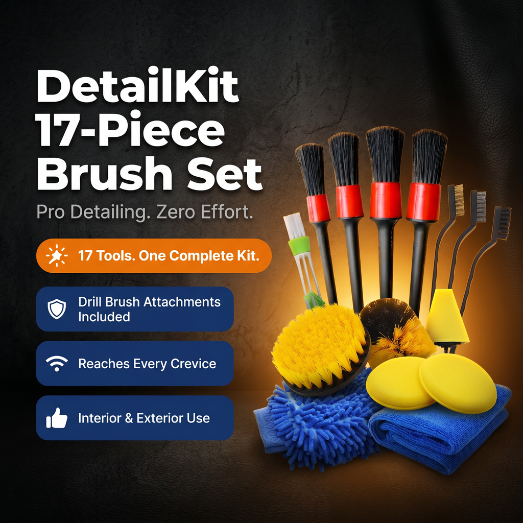DetailKit Pro 17-Piece Car Detailing Brush Set – Complete Interior Cleaning Kit