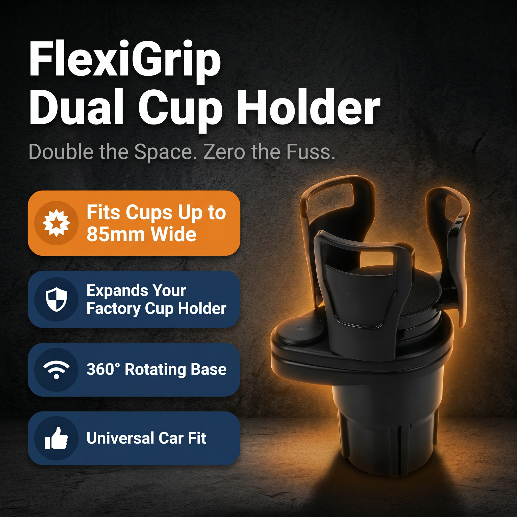 FlexiGrip Foldable Car Cup & Bottle Holder – Multi-Use Organiser