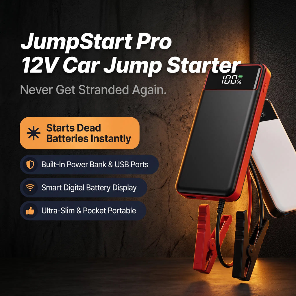 12V Portable Car Jump Starter with Power Bank – Compact & Emergency Ready