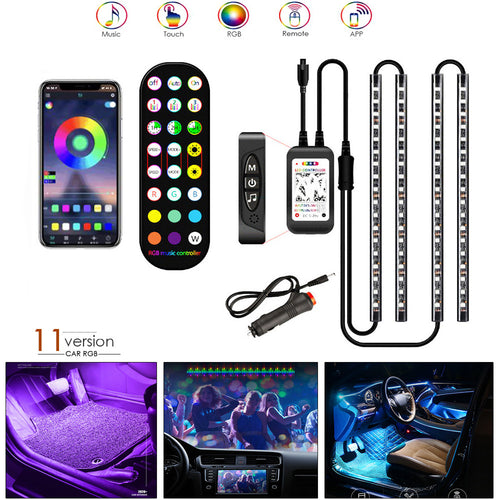 AuraGlow Wireless RGB Car Interior LED Ambient Lighting Kit with Music Sync
